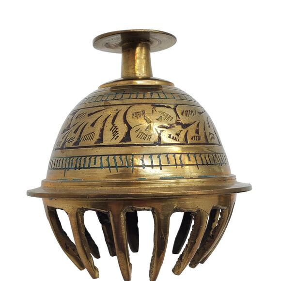 3 Brass Claw Bells Elephant Engraved Enameled Etched Vintage India Rustic Decor - Picture 10 of 15